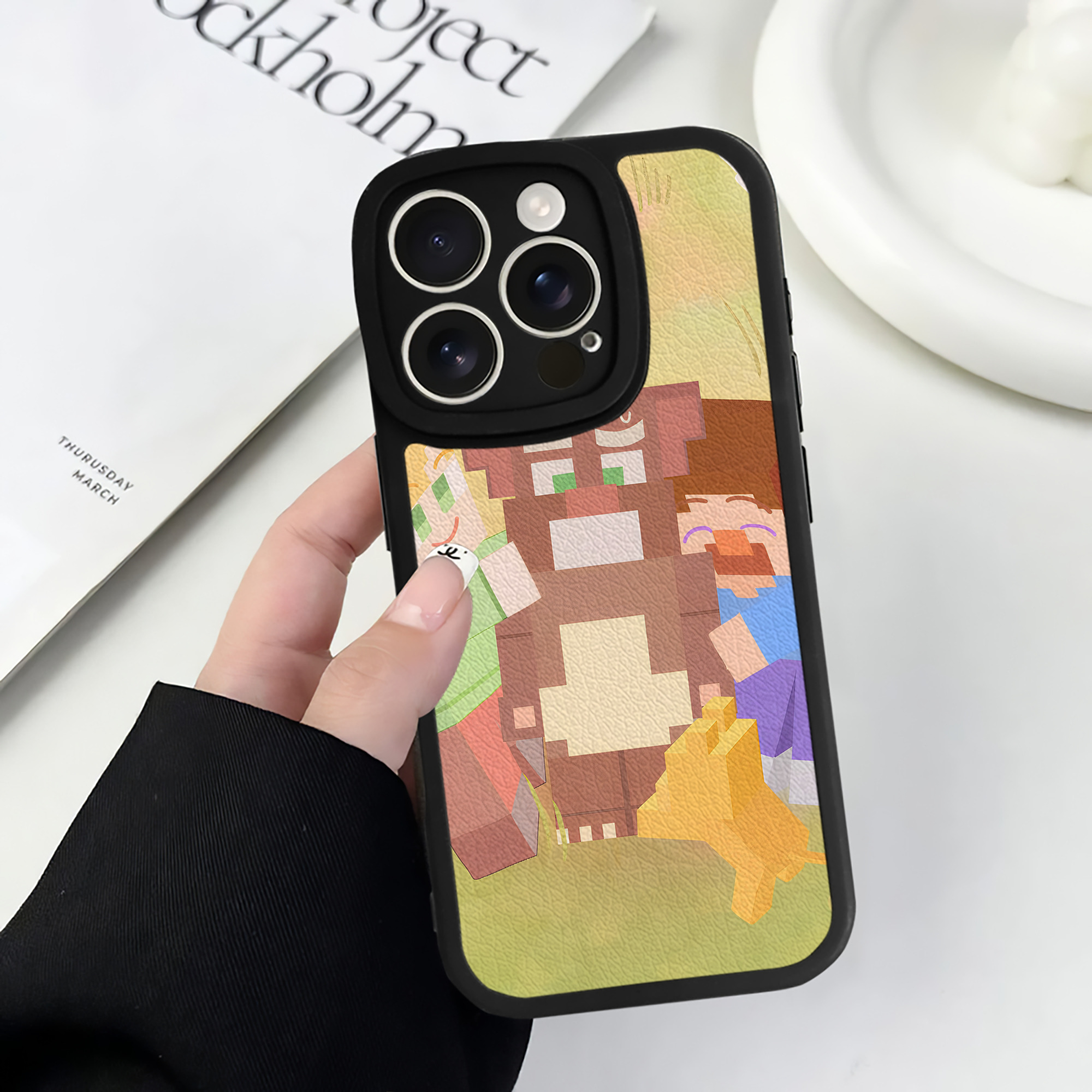 （画像用） マインクラフト ブロックの世界 Minecraft MC Block world 【iPhone 16シリーズ対応】シリコンスマホケース（レザー調） 材質：シリコン